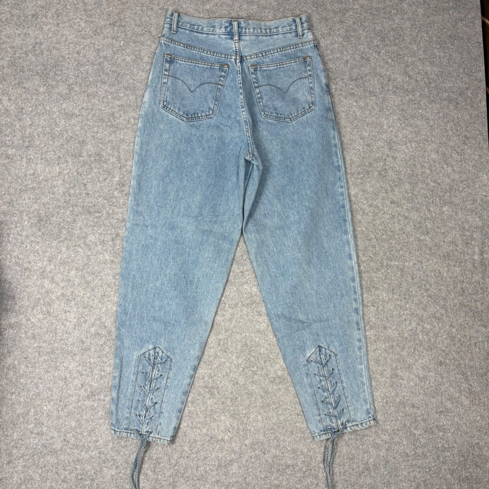 Carolina Blues Vintage High Waisted Mom Jeans Light Wash Lace Up Ankle W 9/10